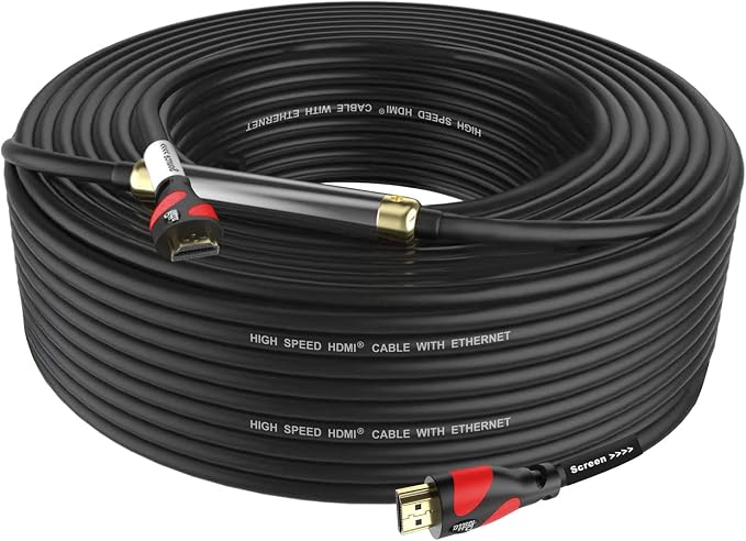 Postta HDMI Cable(75 Feet Red) HDMI 2.0V with Built-in Signal Booster-Support 4K,3D,1080P,Ethernet,Audio Return-1 Pack