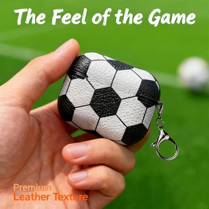 for Leather AirPods Pro 3 Case 2025 (A2700/A2931) - Sport Ball Shape, with Lock, Skin Accessory - Charging Case Cover for Men Women, Soccer