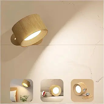 AKSDA Rechargeable Wall Sconce, Battery Operated LED Reading Light with 360-Degree Rotation Magnetic Mounting, Dimmable 3 Color Temps Touch Control Cordless Wall Lights for Study Home Office, 1 Pack