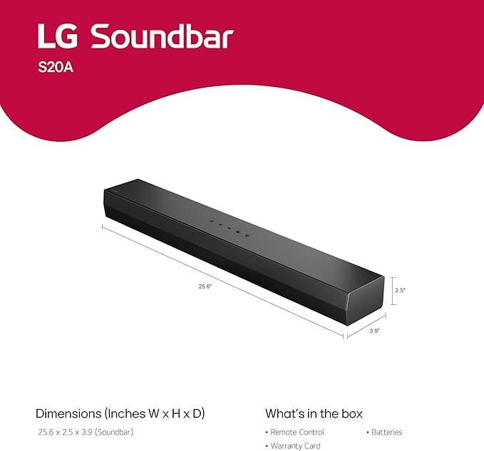 LG S20A 2.0 ch. Soundbar, Dolby Digital, TV Synergy, Wow Interface, DTS Digital Surround