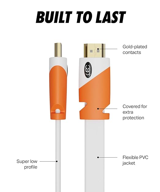 Ultra Clarity Cables Flat HDMI Cable 1.5 ft - 2 Pack - High Speed HDMI Cord - Supports, 4K Video at 60 Hz, 3D, 2160p - HDMI Latest Standard - HDCP 2.2 Compliant, CL3 Rated - 1.5 Feet