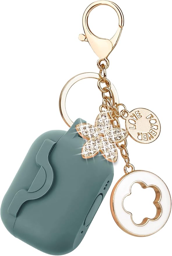 Secure Lock Case for Airpods Pro 2 Case with Cute Bling Keychain, Silicone Protective Case Cover for Airpods Pro 2nd Generation Case Women Girls - Pine Green