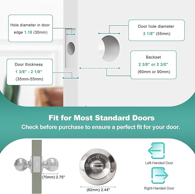 Fingerprint Door Lock, Smart Door Knob, Keyless Entry Door Lock with App Control, Thumbprint Door Knob with Extra Power Bank, Suitable for Home, Bedroom, Apartments, Office - Sliver