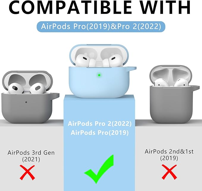 Ljusmicker for AirPods Pro Case Cover with Cleaner Kit,Soft Silicone Protective Cover for Apple AirPods Pro 2nd/1st Generation Cases for Women Men,AirPod pro 2 Case Accessories with Keychain-Sky Blue