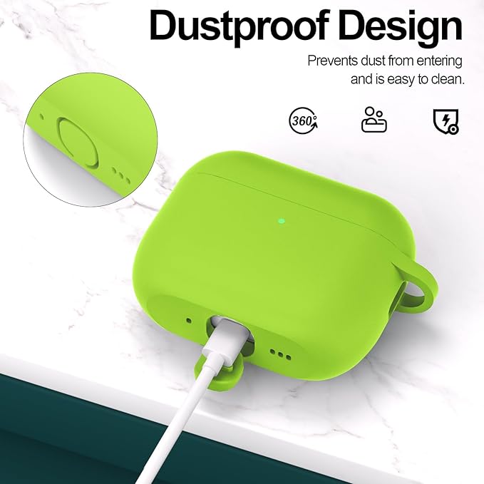 ATUAT for AirPods Pro 3 Case Cover with Cleaner, Protective Soft Silicone Skin with Keychain for Women Men for Apple AirPods Pro 3rd Generation Case(2025), Front LED Visible, Light Green
