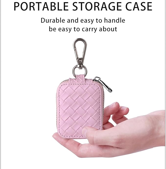 Earbud Case, Headphone Storage Case for AirPods 4/1/2/3/Pro 2, Leather Plaid Zipper Carrying Pouch Earbuds Bag with Keychain for Wireless Earphones, Wired Headphone & USB Cable Lattice Pink
