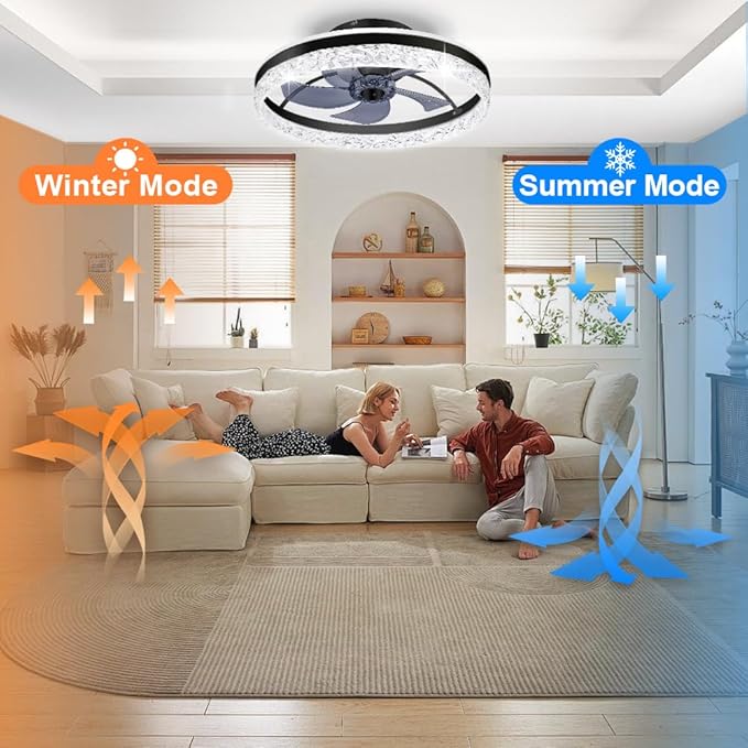 Ceiling Fan,Low Profile Ceiling Fan with Light,Flush Mount Ceiling Fan with Bluetooth Speaker, Smart Ceiling Fan,Bedroom Ceiling Fan-APP/Remote Control