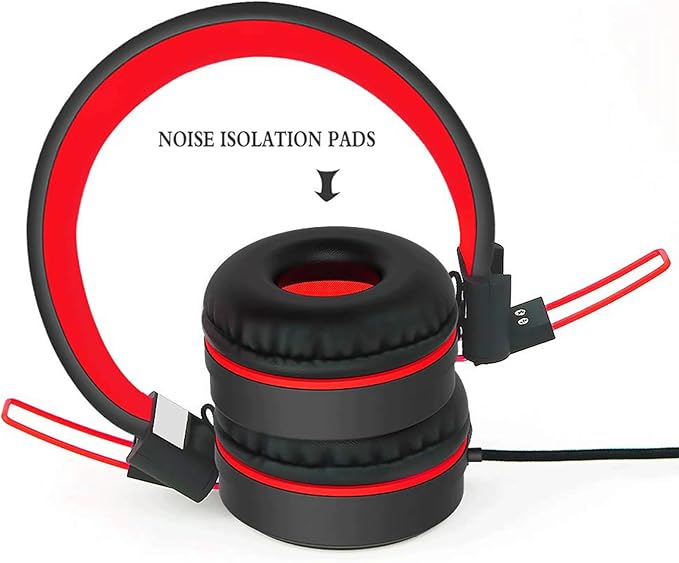 ELECDER i37 Kids Headphones for School Children Girls Boys Teens Foldable Adjustable On Ear Headphones with 3.5mm Jack for Smartphones Chromebook Laptop Computer PC Tablets Travel Black/Red