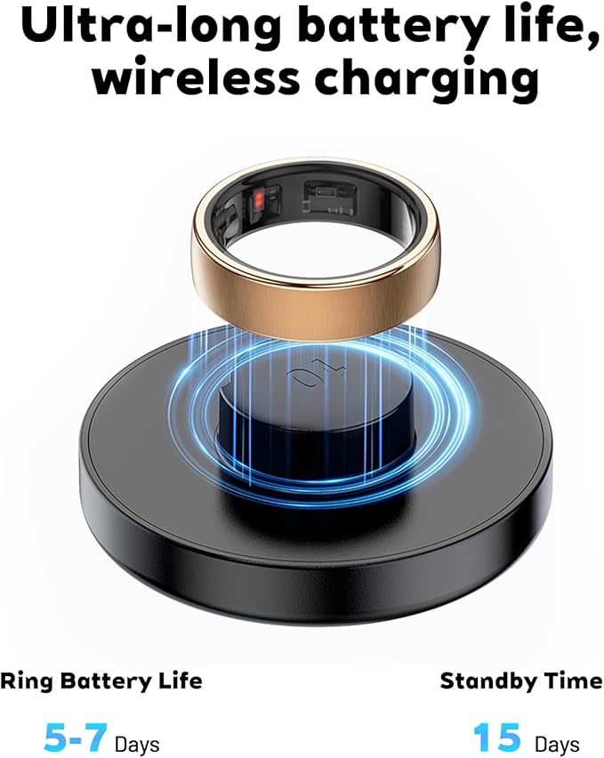 Smart Ring Health Tracker, Wireless Charging Case Fitness Ring, Brushed Stainless Steel Ring with Sleep and Exercise Tracking, Compatible with iOS and Android (Silver, 9)