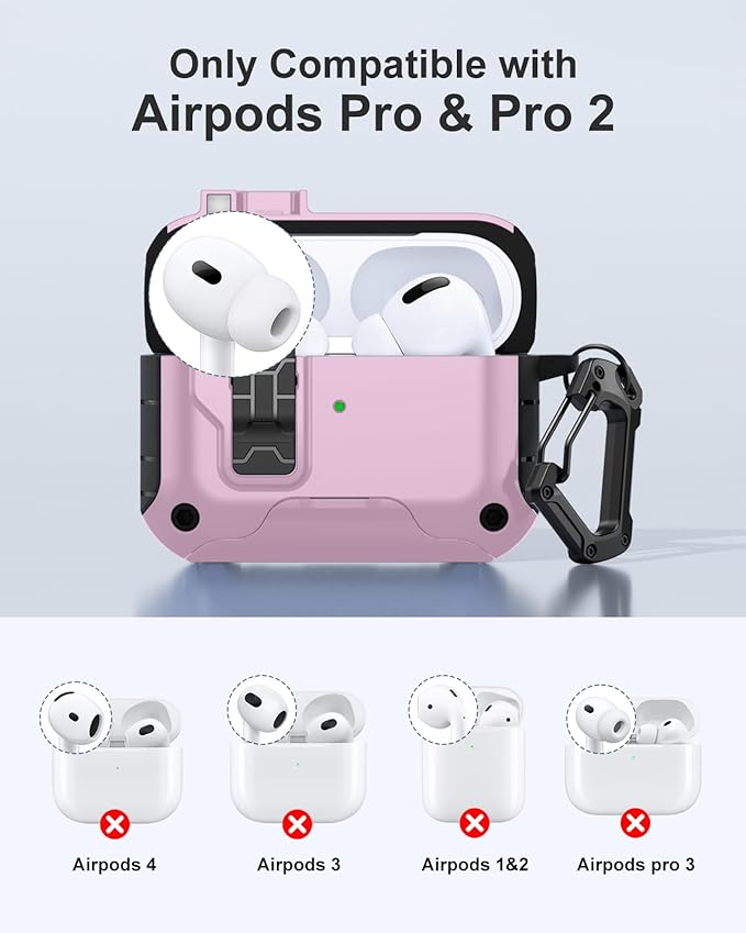 Lerobo for AirPods Pro 2 Case, Compatible with Apple AirPods Pro Case 1st/2nd Generation, Drop Protection Cover with Phone Stand & Cleaner Kit, Magnetic Automatic Lock, Compatible with Magsafe, Pink