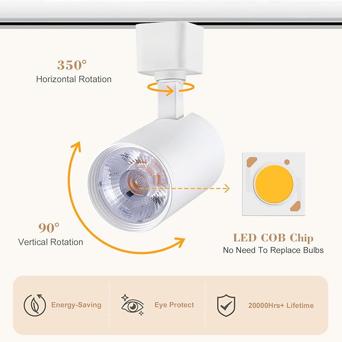Arcfox 7W 3000K H Type Dimmable LED Track Lighting Heads, 3 Wire Single Circuit 500lm CRI90 24° Angle Ceiling Spotlight for Accent Task Wall Art Exhibition Store, ETL5027448(6 Pack, White)