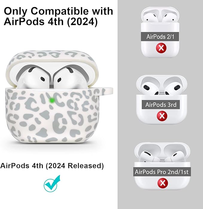 Silicone Leopard AirPods 4 Case 2024, Gawnock Case Cover for Apple Airpods 4th Generation Print Soft Flexible Cover for Air Pod 4th Women Girls, Skin with Keychain - Leopard Beige