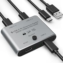 8K USB C Switch, Bi-Directional USB-C KVM Switcher, Supports 8K@60Hz/4K@144Hz Video, 100W Power Delivery and 10Gbps Data Transfer with Power Cable