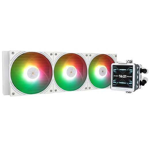 FW 360 Ultra ARGB White CPU Water Cooler,3 PWM Fans Water Cooling System,IPS LCD Screen with 480x480 Resolution,for AM4/AM5&Intel LGA1700,CPU Liquid Cooler,2.44-inch Display