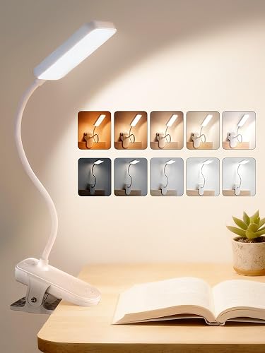 Clip on Light,45 Lighting Modes Rechargeable Desk Lamp with Clamp