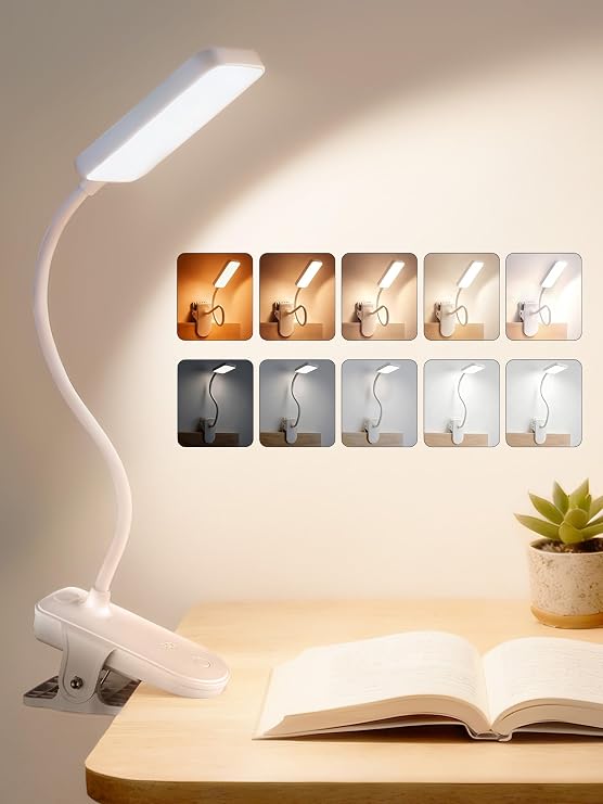Clip on Light,45 Lighting Modes Rechargeable Desk Lamp with Clamp