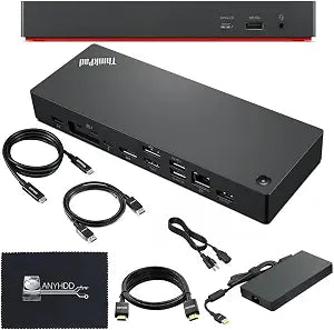 Lenovo 40B00135US Docking Station Thunderbolt 4 Dock - Universal Laptop Docking Stations with 135W Power Adapter + HDMI Cable + DisplayPort Cable + Thunderbolt Cable + Microfiber Cloth (Renewed