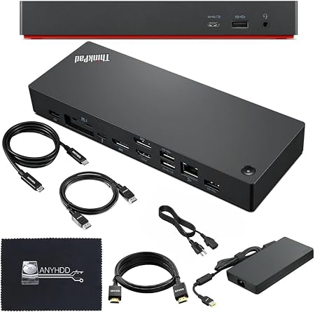 Lenovo 40B00135US Docking Station Thunderbolt 4 Dock - Universal Laptop Docking Stations with 135W Power Adapter + HDMI Cable + DisplayPort Cable + Thunderbolt Cable + Microfiber Cloth (Renewed