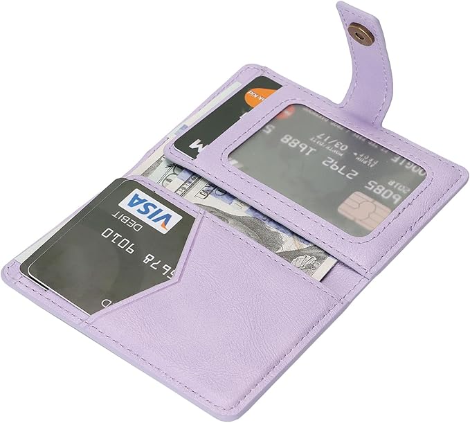 Ultra-Thin Magnetic Wallet Card Holder for iPhone and All MagSafe Protective Cases，Premium PU leather, powerful magnetic closure, stand function, 6 card slots (Purple)