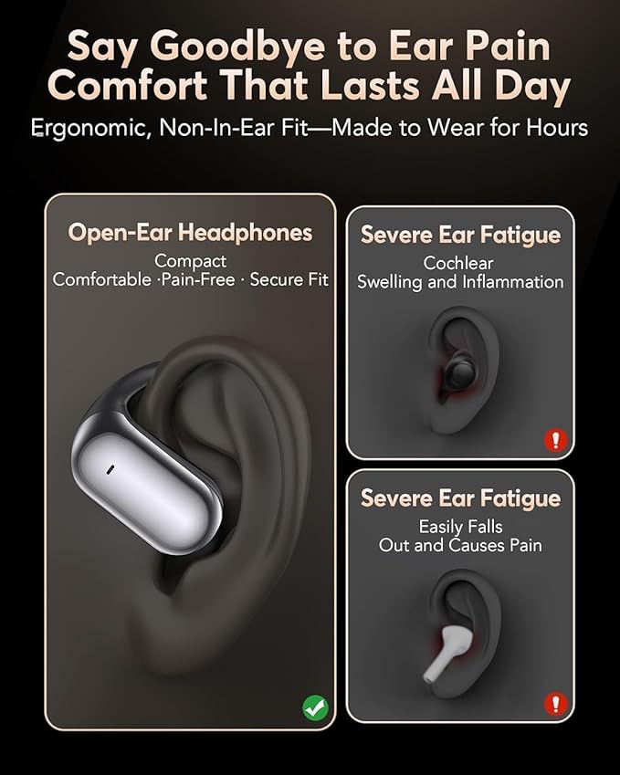 Open-Ear Bone Conduction Sports Headphones - Wireless Bluetooth Earbuds, Comfortable Design, Stereo Sound, Perfect for Running