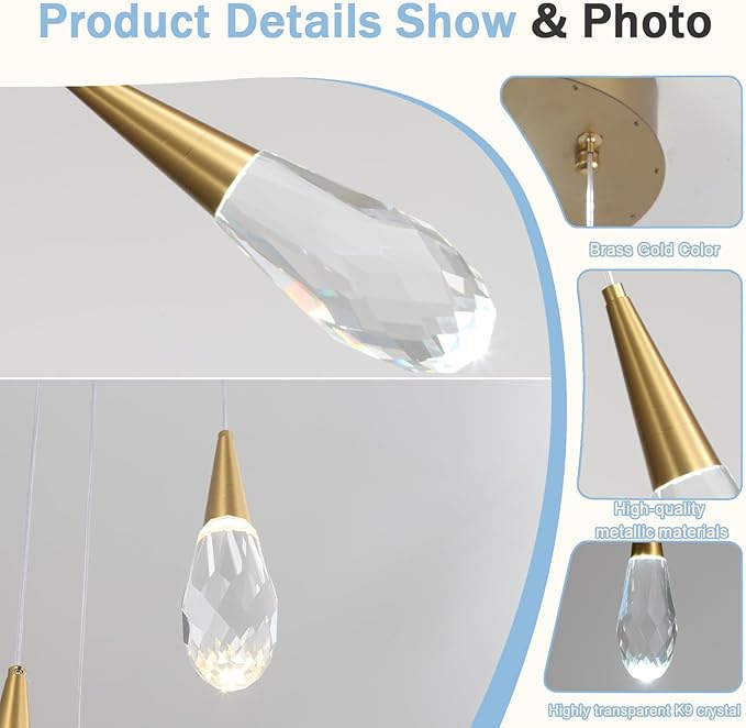 Pendant Light Kitchen Islan Gold Mini Crystal Chandelier Modern Hanging Light Fixture for Dining Room, Living Room,Bedroom, Foyer（3-Pack）