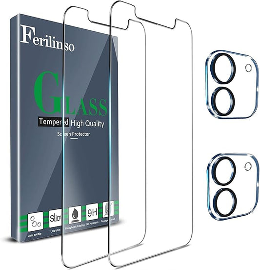Ferilinso [4 Pack] 2 Pack Screen Protector for iPhone 12 with 2 Pack Camera Lens Screen Protector [Tempered-Glass] [Military Protective] [HD Clear] [Case Friendly] [Anti-Fingerprint] [Anti-Scratch]
