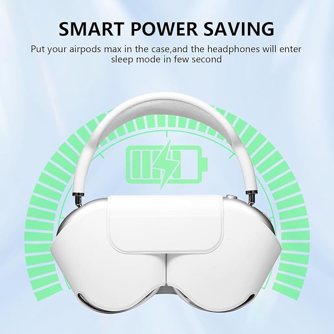 Maxjoy for Apple Airpods Max Smart Case Cover, Soft PU Leather Protective Cover Accessories for Airpod Max with Sleep Mode, Anti-Dust Travel Carrying Case for Airpods Pro Max Headphones, White