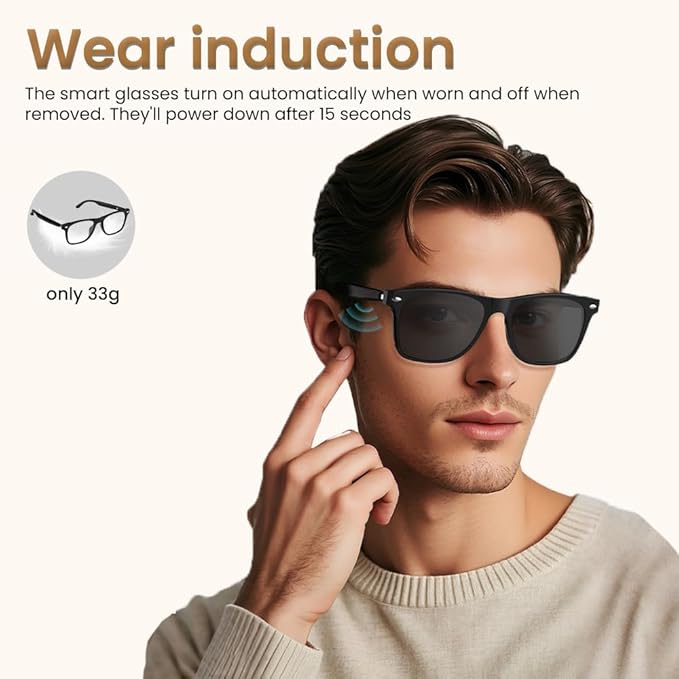 Bluetooth Audio Smart Glasses for Women Men,Polarized Bluetooth Sunglasses with Open Ear Speaker,Voice Control, Hands-Free Calls & Built-in Microphone for iPhone Android Music/Work