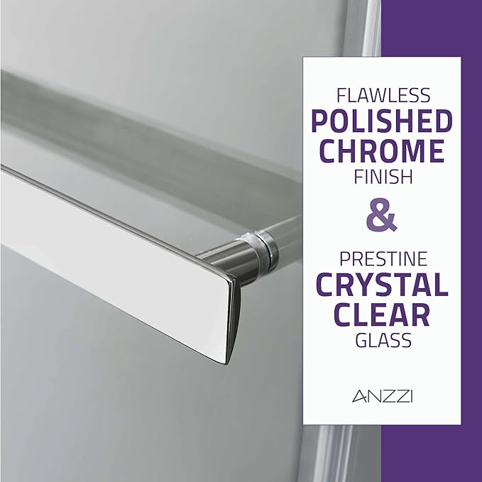 ANZZI Kahn 48x76inch Frameless Sliding Shower Door with Horizontal Handle in Polished Chrome, Scratch Resistant Dual Protective Coating Tempered Deco-Glass Easy Glide Shower Door, SD-FRLS05801CH