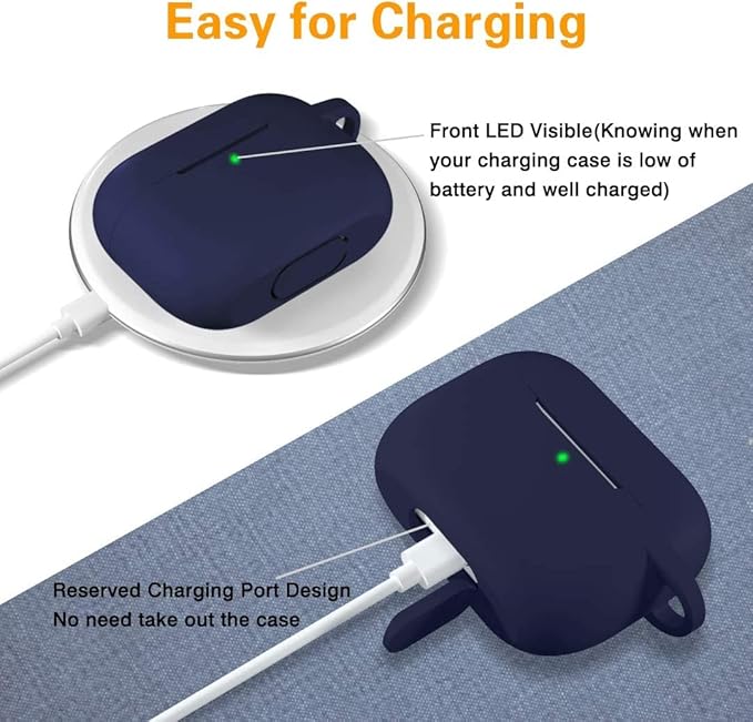 Lerobo Compatible with AirPods Pro 2 Case Cover, Full Protective Shockproof Washable Silicone Skin Cover Case for Airpods pro Supports Wireless Charging with Carabiner Front LED Visible,Navy Blue