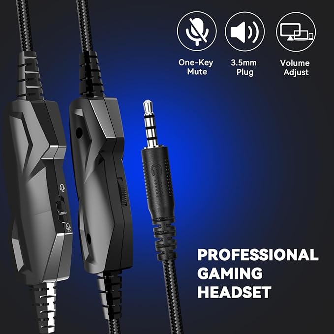 A88 Gaming Headset with Microphone, Stereo Wired Noise Cancelling Over-Ear Headphones with Mic for Pc, Ps5, Xbox One Series X/s, Ps4, Computer, Laptop, Mac, Nintendo, Gamer (Blue)
