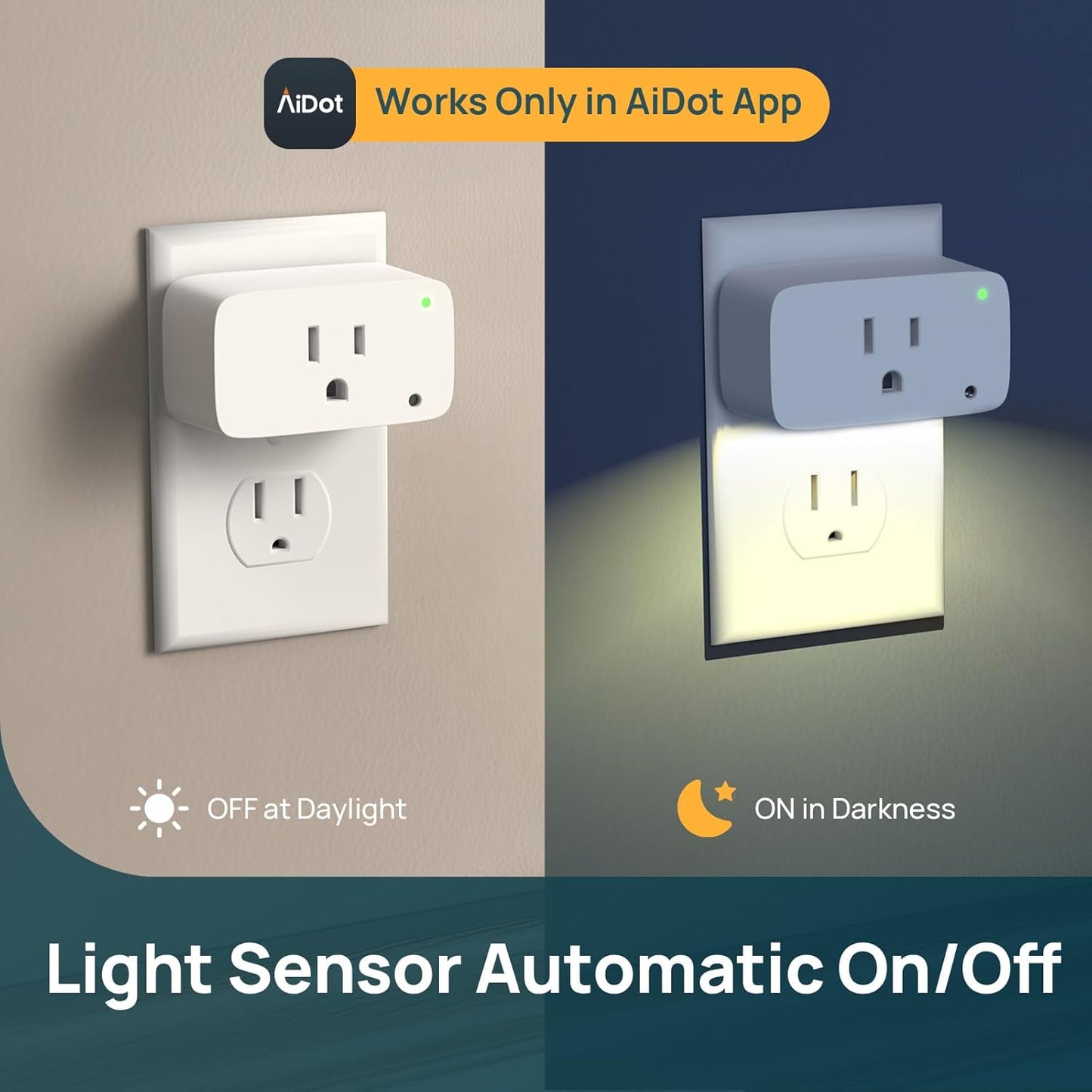 Matter Smart Plug with LED Night Light 4-Pack Works with Alexa Apple Home and Google 15A Dusk to Dawn Timer