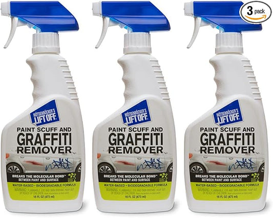 Motsenbocker's Lift Off 45406-3PK 16-Ounce Paint Scuff and Graffiti Remover Easily Removes Paint Scuffs, Spray Paint, Acrylic from Multiple Surfaces Vehicles, Brick, Boats, Concrete, Pack of 3 , white