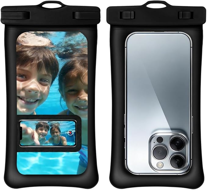 Floating Waterproof Phone Pouch, IPX8 Waterproof Phone Case with Lanyard, Dry Bag for Beach, Pool, Cruise Travel Essentials, Underwater Case for Snorkeling & Waterpark Black