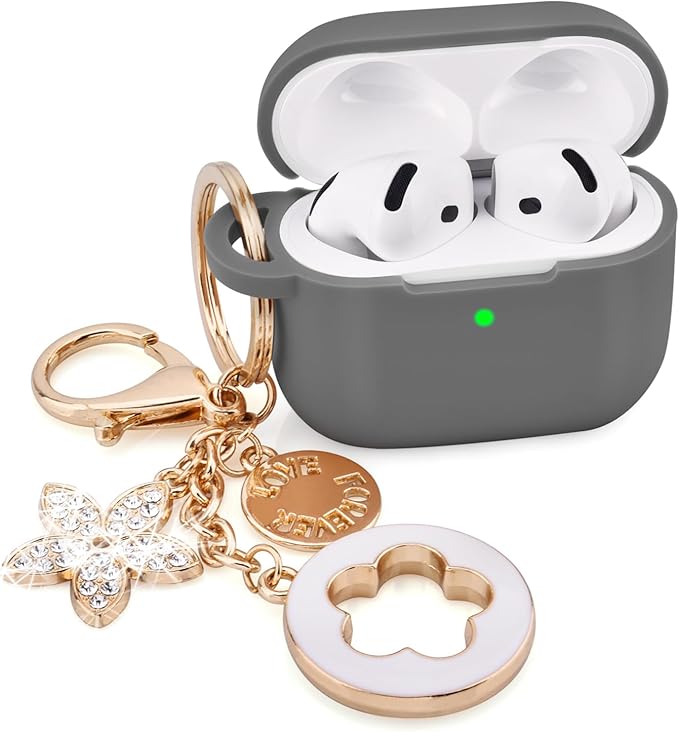 Case Compatible for Apple Airpods 4 - VISOOM Airpods 4 Cases 2024 Cover Women Anti-Drop Silicone iPods 4 Earbuds Wireless Accessorie Charging Cases Girl Bling Keychain for Airpod iPods 4th Generation