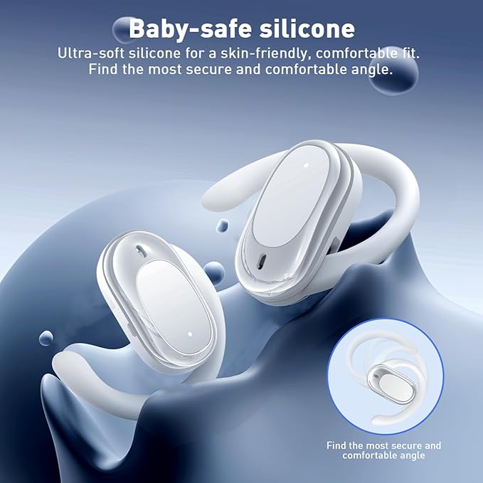Adjustable Silicone Open Ear Headphones Wireless Bluetooth 5.4, Earbuds with Earhooks, IPX7 Waterproof, Bone Conduction Open Ear Earbuds for Running and Workout, Fast Charging