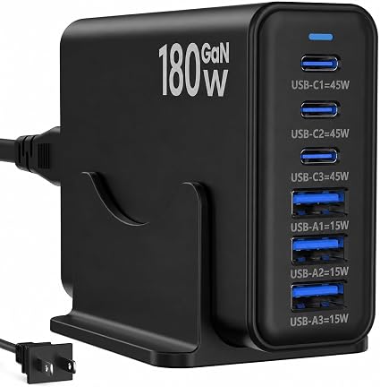 180W USB Charging Station, 6 Port Charger Block with 45W PD