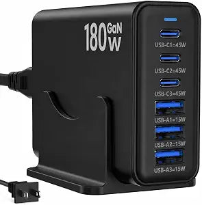 180W USB Charging Station, 6 Port Charger Block with 45W PD