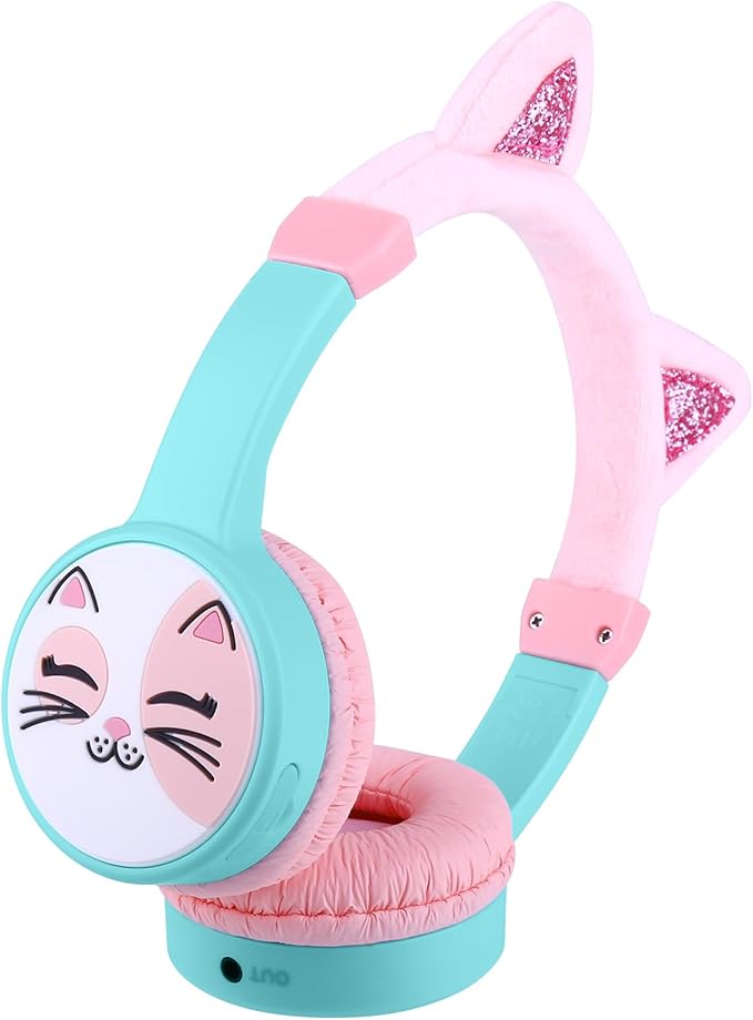 Cat Ear Kids Headphones, Bluetooth Wireless Headphones for Kids, 85dBA Volume Limited, FunShare, Girls Toddlers Children Headset for School/Learning/iPad/Travel