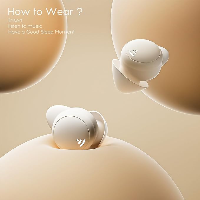 sunvito Sleep earplugs for Side Sleepers, Mini Invisible Wireless Bluetooth 5.3 Micro Sleep Noise Cancelling Headphones, Invisible earplugs for Small Ears Sleep, Exercise, Work, Hiking（Beige）