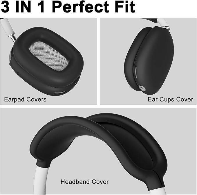 ATUAT for AirPods Max Headphones Case, Protective Silicone Case Cover Skin Accessories Anti-Scratch for Women Men for Apple AirPods Max 2024/2020 (USB-C/Lightning), Black