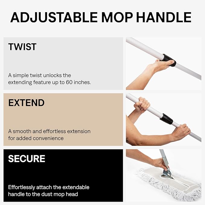 Commercial Dust Mop – 24 Inch Floor Sweeper for Hardwood, Reusable Cotton Mop Head, Extendable Handle, Dry Mop for Floor Cleaning & Janitorial Supplies