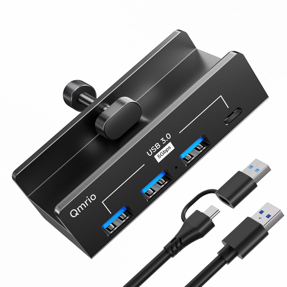 USB Hub 3.0, 5Gbps Clamp USB Hub for Desk/Monitors with Extra Power Supply Port, 3 USB-A Data Ports, USB-C Data Port for iMac Pro/iMac (Black)