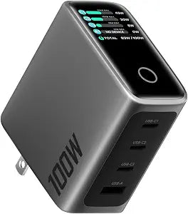 USB C Charger Block 100W, 4-Port GaN Fast Wall Charger with Smart Display, Compact Adapter with Touch Control for MacBook Pro/Neo/Air M4/M5/iPhone 17 16Series/iPad Pro/Samsung Galaxy/Dell15/HP Laptop - Image 1