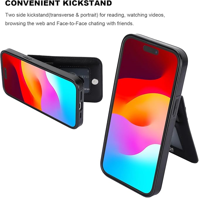 KIHUWEY for iPhone 15 Case Wallet Compatible with MagSafe Wireless Charging, Credit Card Holder, RFID Flip Leather Magnetic Clasp Kickstand Heavy Duty Protective Cover 6.1 Inch (Black)