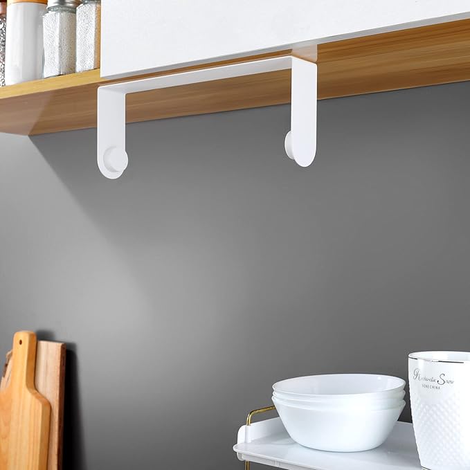 YIGII Adhesive Paper Towel Holder Under Cabinet - Stainless Steel Paper Towel Rack Stick on Wall Mount for Kitchen, White