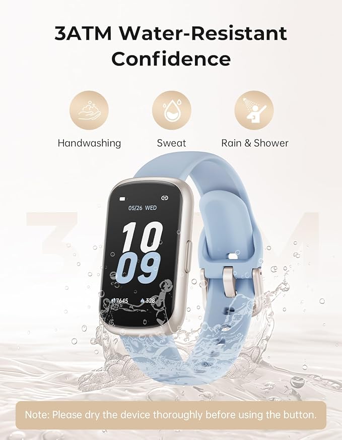 Fitness Tracker with 24/7 Heart Rate Monitor, Sleep Tracker - 3 ATM Waterproof Fitness Watch Calorie Step Counter Smart Watch Includes 3 Sport Bands for Android iOS Women Men, Starlight/Blue