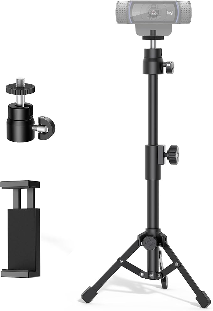 InnoGear Webcam Tripod, Extendable Webcam Stand for Desk Camera Stand Mount with Phone Holder for Webcam C922 C930e C920S C920 C615 C960 C920x BRIO 4K NexiGo N60, Right Light, GoPro with 1/4" Thread