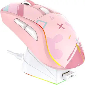 DAREU A950 Pink Wireless Gaming Mouse with Charging Dock,88g Lightweight