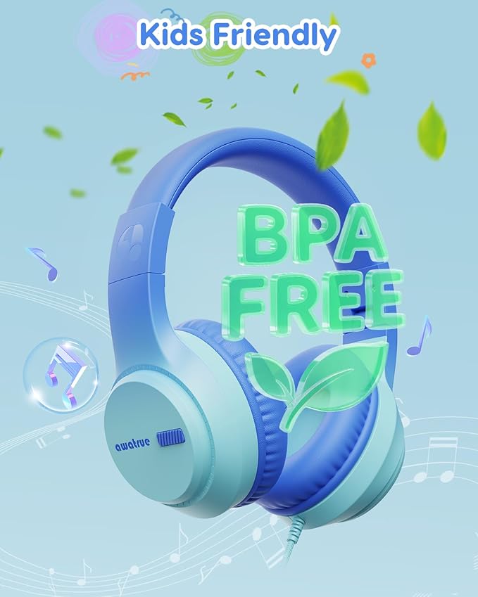 USB-C Kids Headphones, 74/85/94dB Volume Limiter, Foldable Wired Over Ear Headphones for Travel, Toddler Headphones for School, Travel, iPad, Tablet, Blue Gradient
